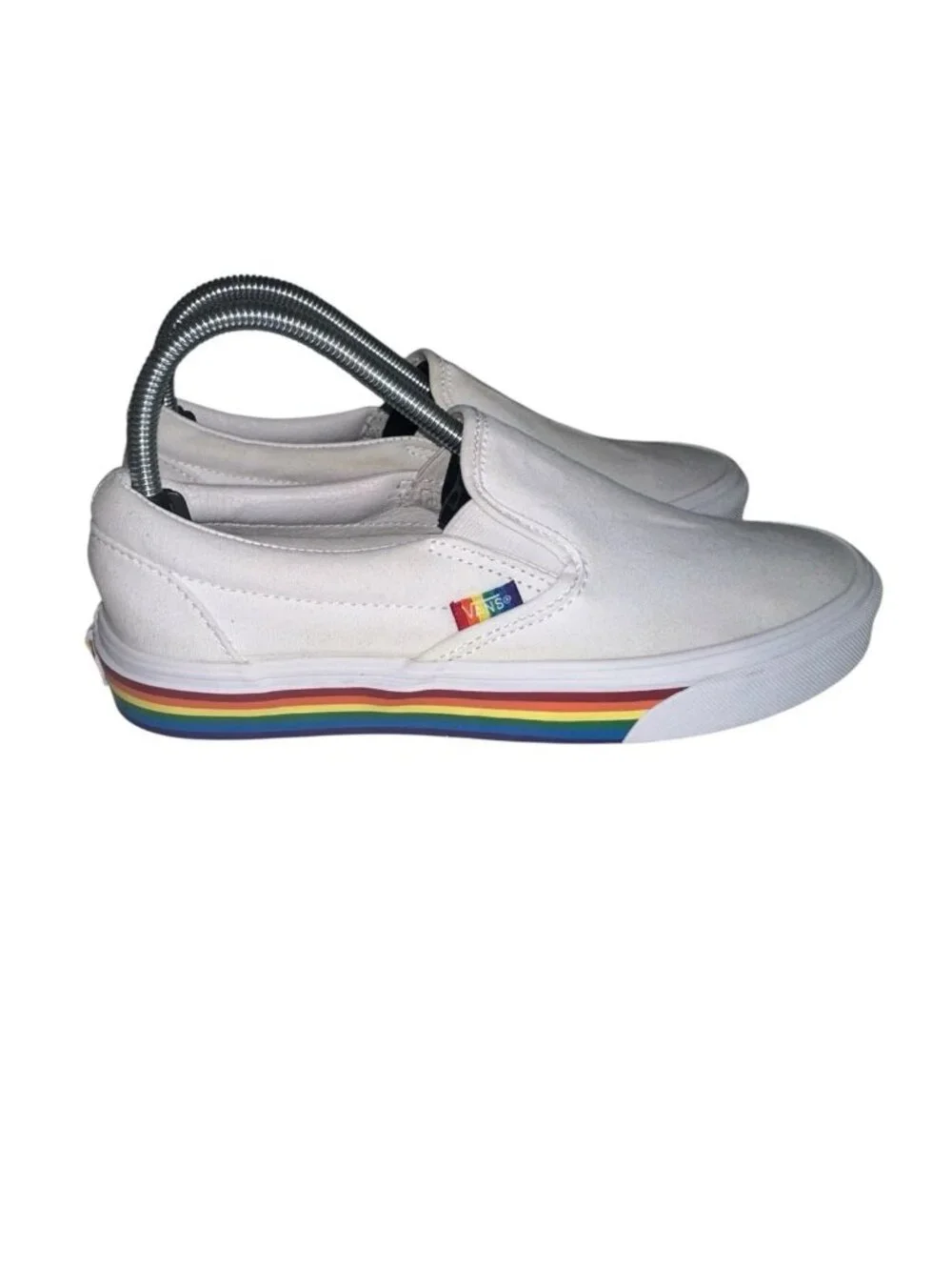 Vans Classic Slip On Rainbow Soles Trim Sneakers White 7.5 Men 9 Women Pride